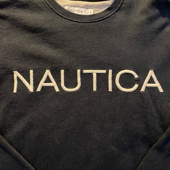 Navy Nautica Embroidered Text Logo Crewneck Sweatshirt Medium - Picture 2 of 4